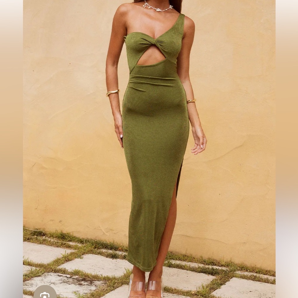 Elegant Olive Green Cutout Dress
